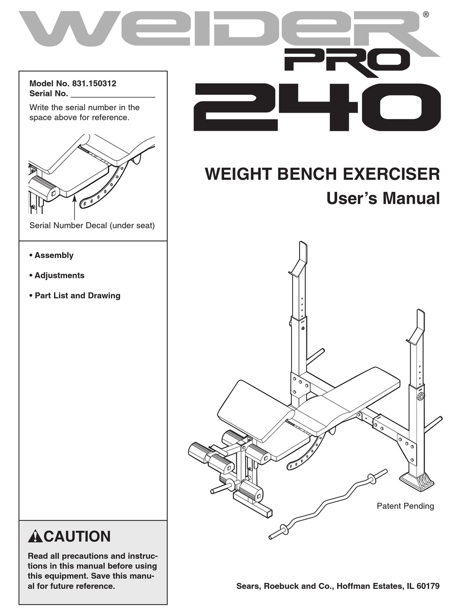 WEIDER PRO 240 831.150312 USER MANUAL Pdf Download ManualsLib