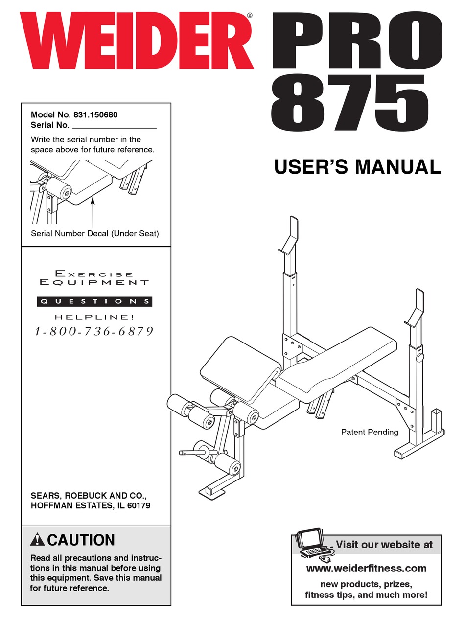 WEIDER PRO 875 831.150680 USER MANUAL Pdf Download ManualsLib