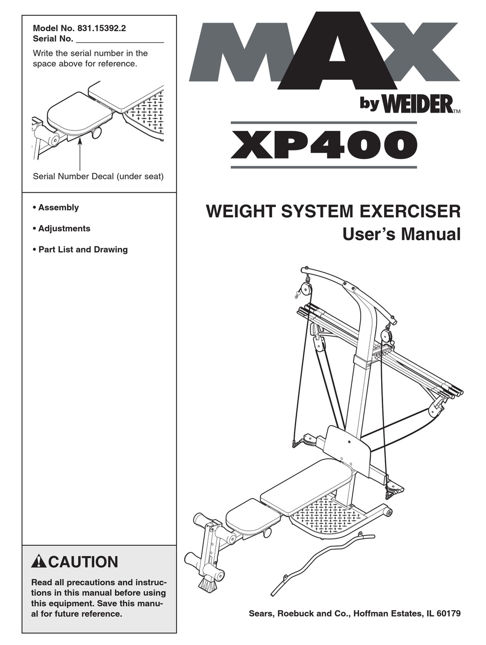 weider xp400 831153922 user manual pdf download manualslib