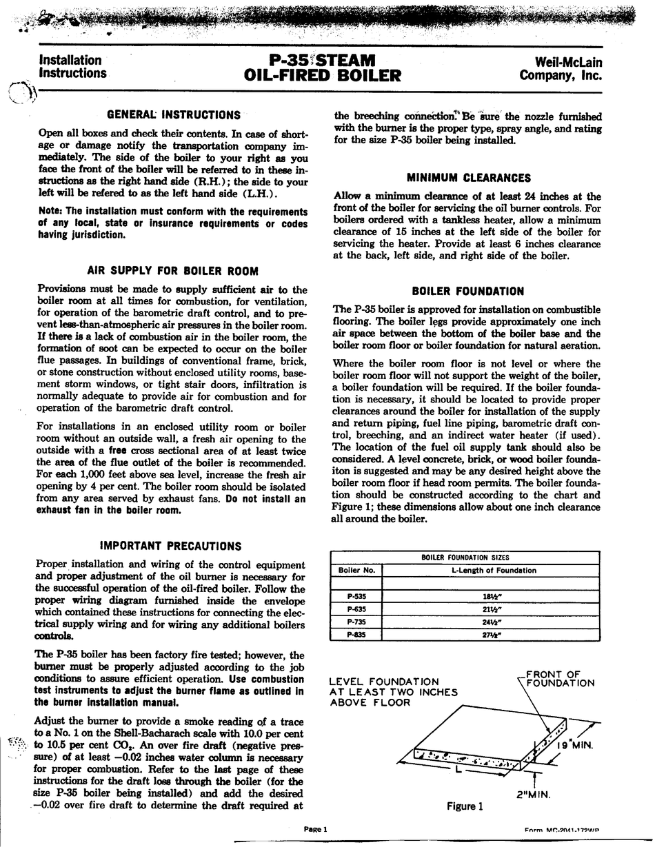 WEIL-MCLAIN P-35 STEAM INSTALLATION INSTRUCTIONS Pdf Download | ManualsLib