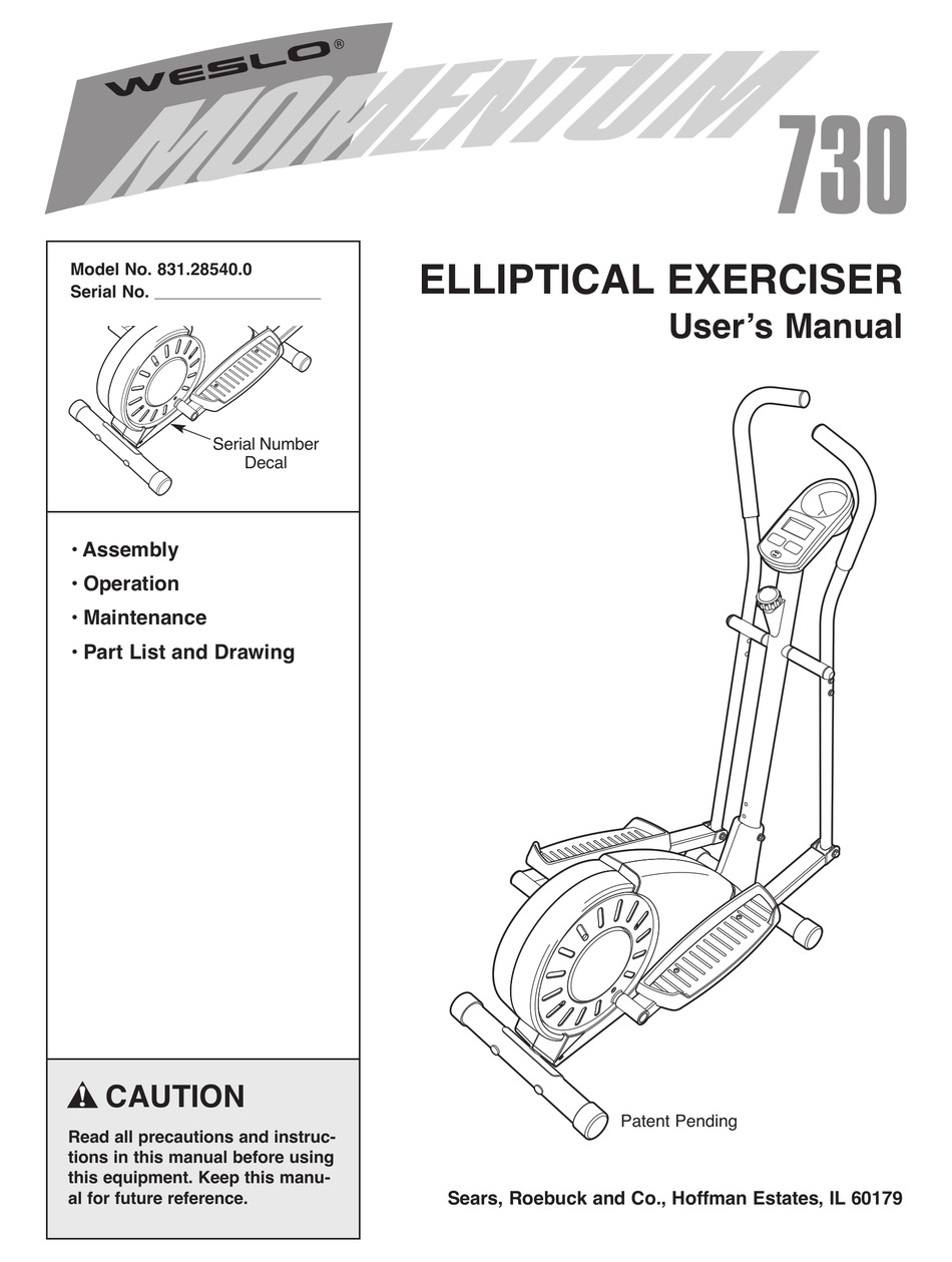 Weslo Momentum 730 Elliptical Exerciser 831 28540 0 User Manual Pdf Download Manualslib
