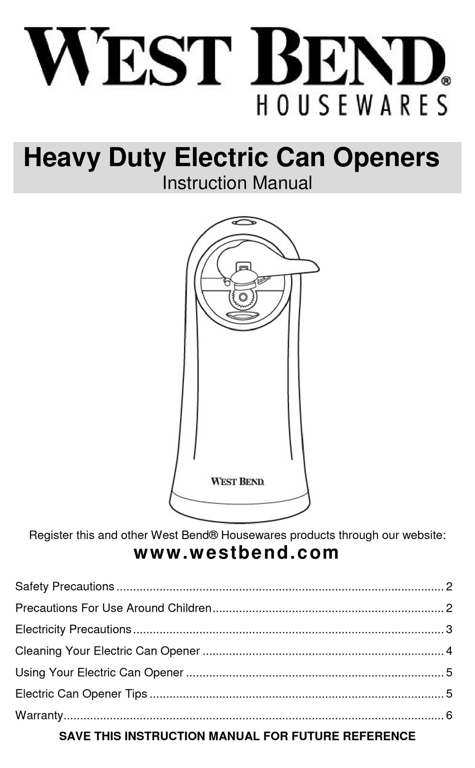 WEST BEND ELECTRIC CAN OPENER INSTRUCTION MANUAL Pdf Download ManualsLib