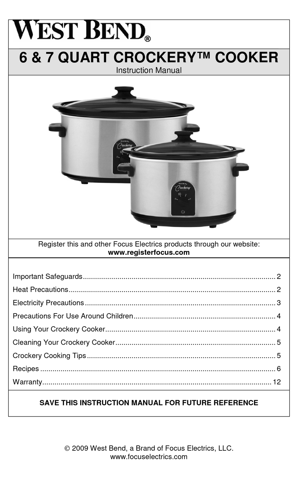 WEST BEND QUART CROCKERY 7 INSTRUCTION MANUAL Pdf Download ManualsLib