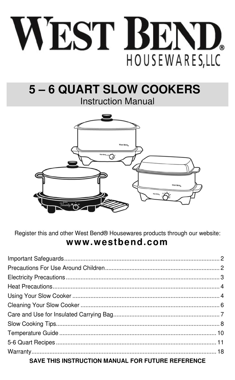 west-bend-5-6-quart-slow-cookers-instruction-manual-pdf-download