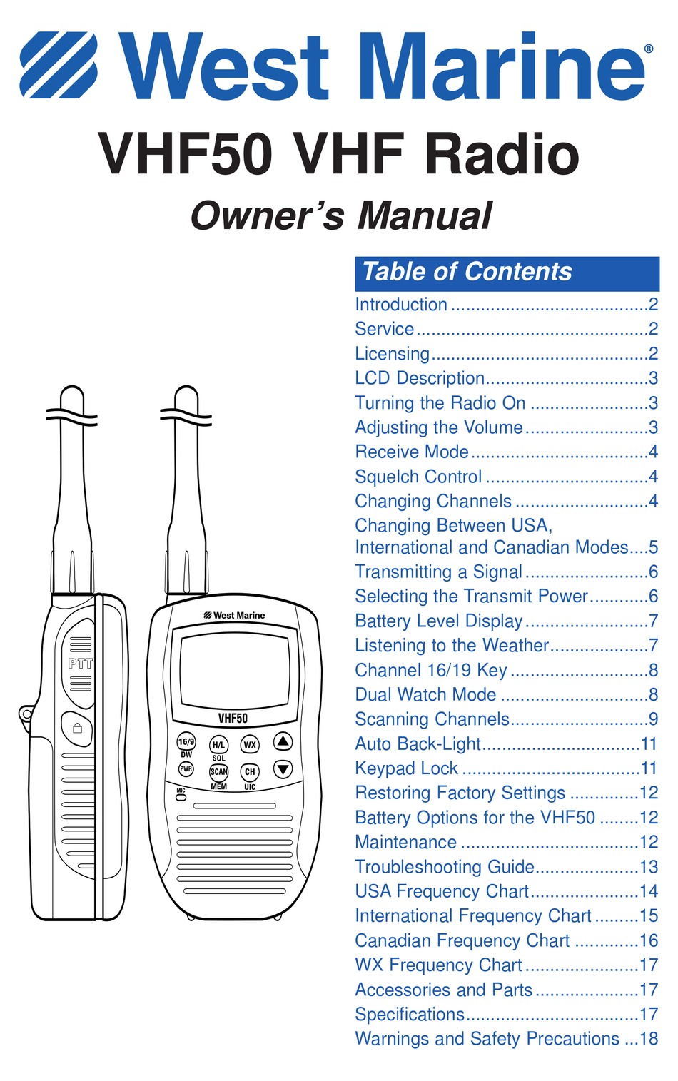 WEST MARINE VHF50 OWNER'S MANUAL Pdf Download ManualsLib