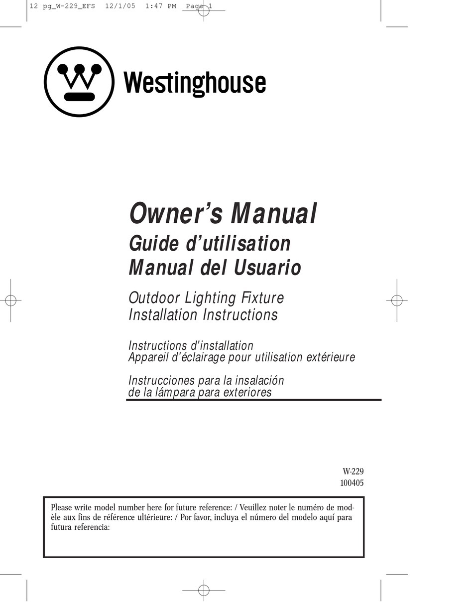 WESTINGHOUSE W229 OWNER