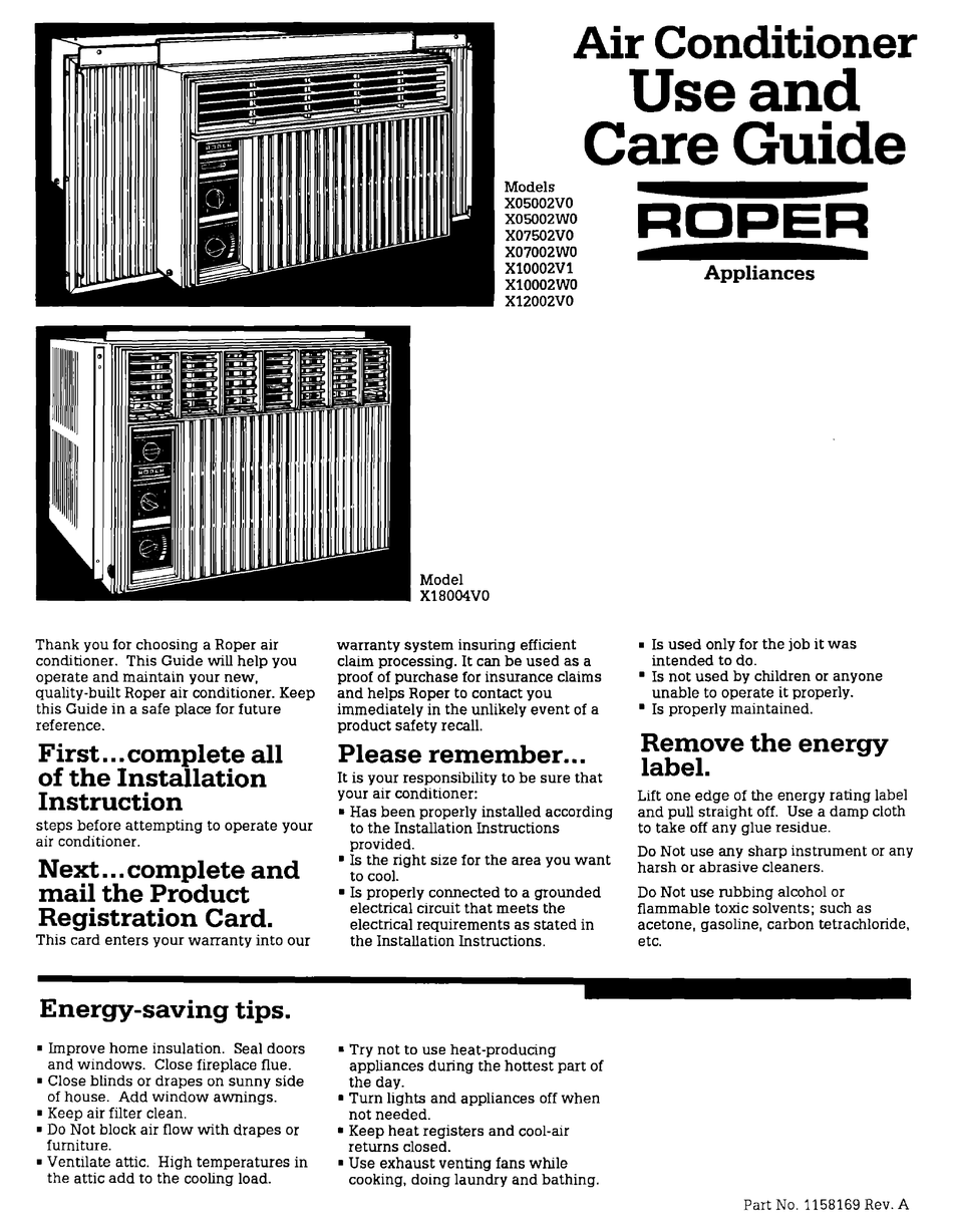 ROPER X05002V0 USE AND CARE MANUAL Pdf Download ManualsLib