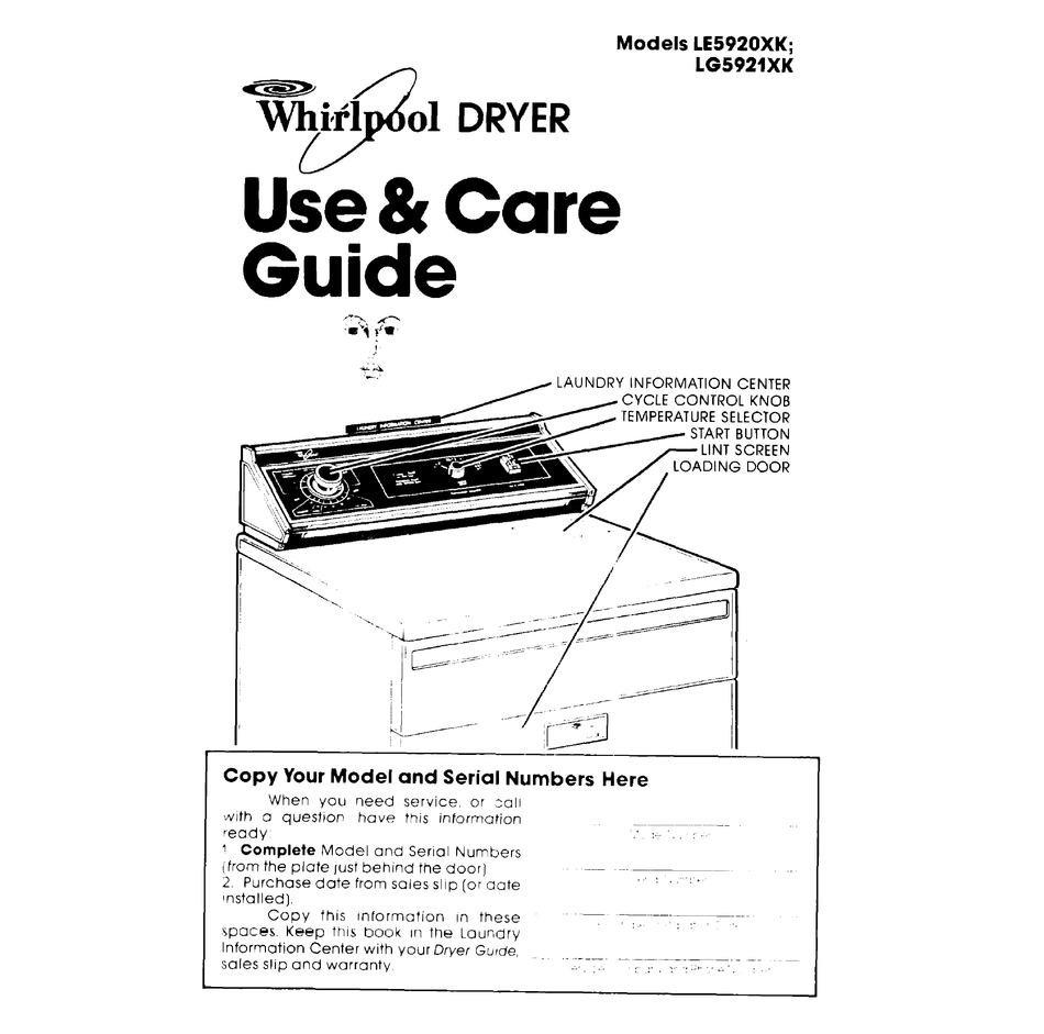 WHIRLPOOL LE5920XK USE AND CARE MANUAL Pdf Download ManualsLib