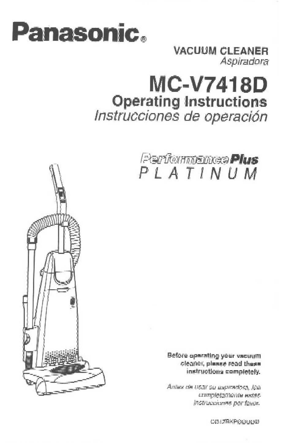PANASONIC PERFORMANCEPLUS PLATINUM MCV7418D OPERATING INSTRUCTIONS