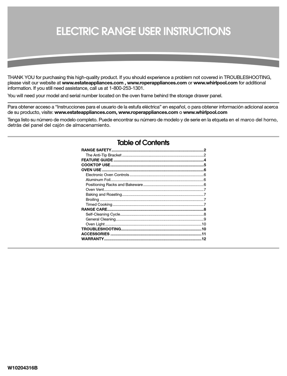 WHIRLPOOL W10204316B USER INSTRUCTIONS Pdf Download | ManualsLib