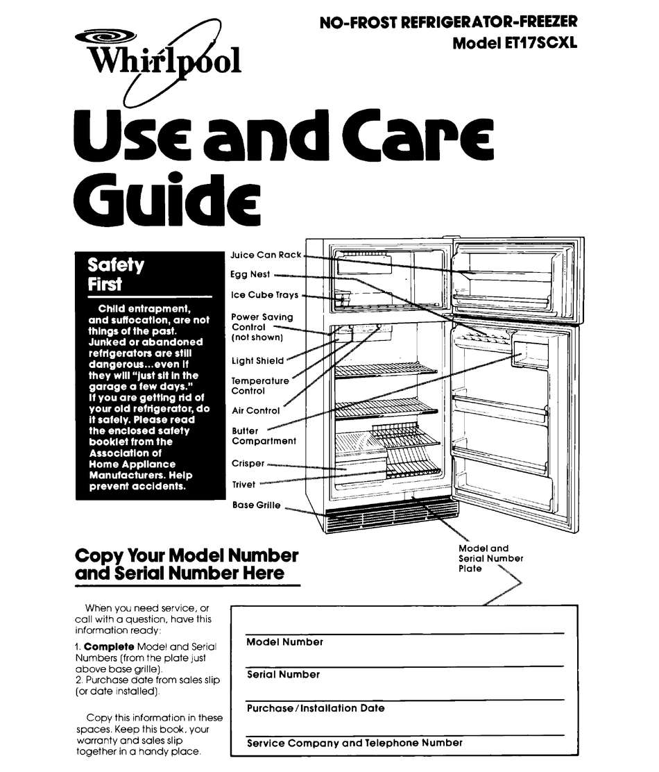 WHIRLPOOL ET17SCXL USE AND CARE MANUAL Pdf Download ManualsLib