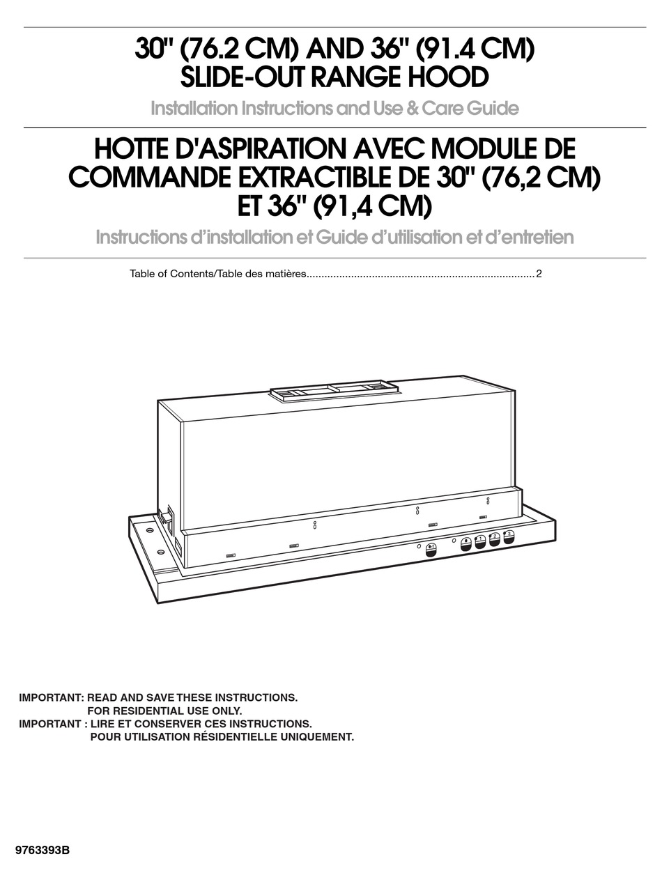 WHIRLPOOL SLIDEOUT RANGE HOOD INSTALLATION AND USE MANUAL Pdf Download