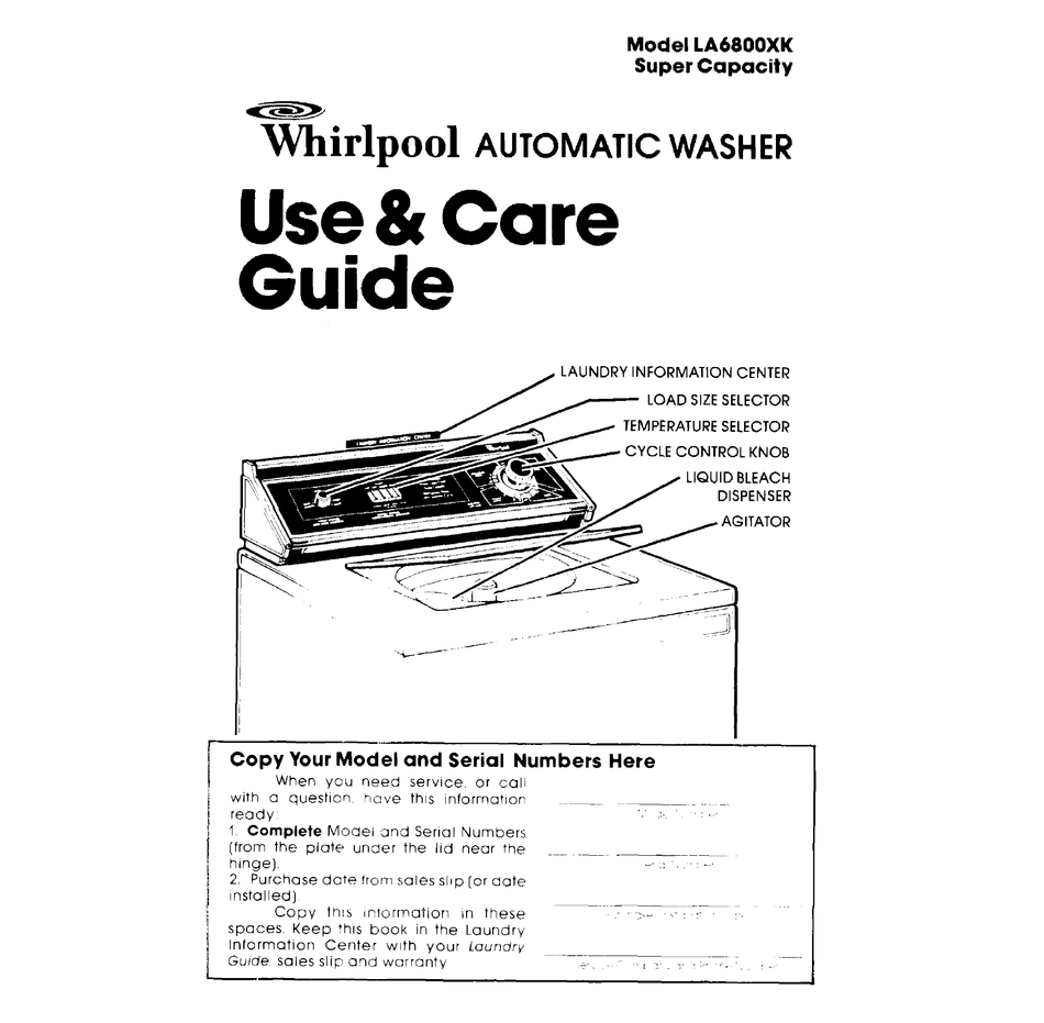 WHIRLPOOL LA6800XK USE AND CARE MANUAL Pdf Download ManualsLib