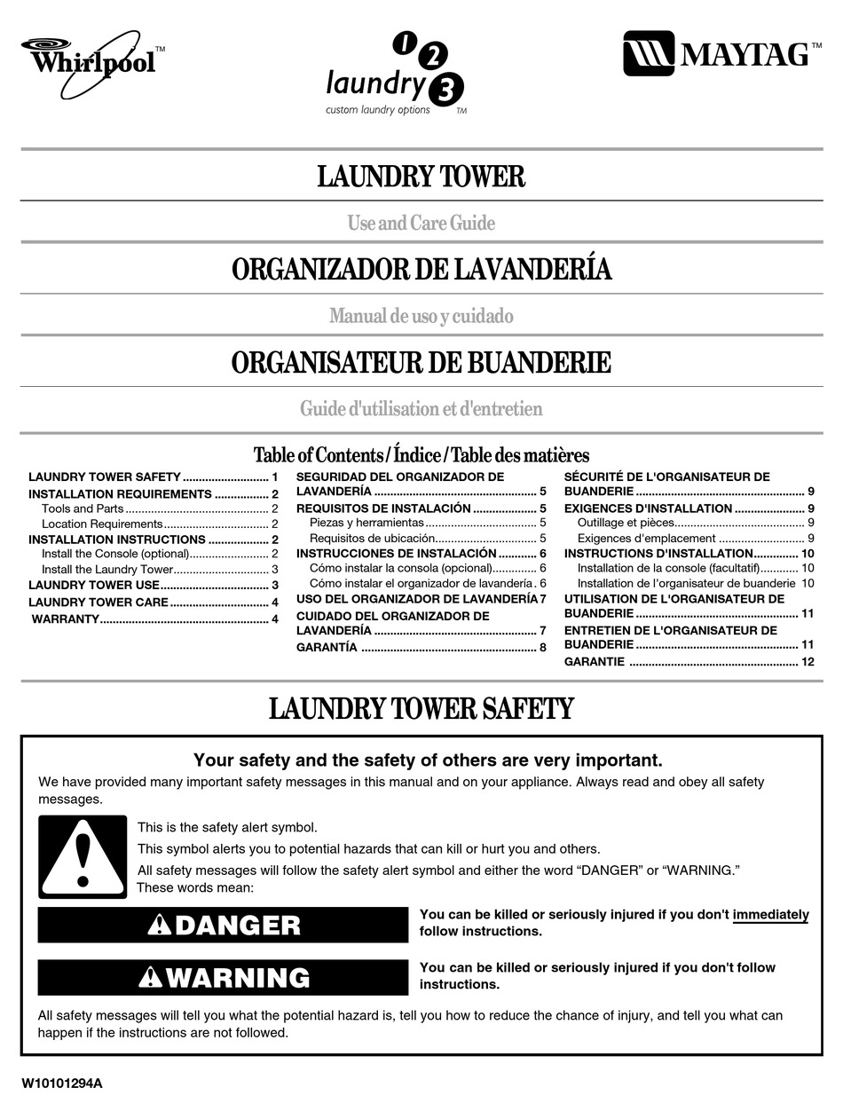 WHIRLPOOL LAUNDRY TOWER USE AND CARE MANUAL Pdf Download ManualsLib