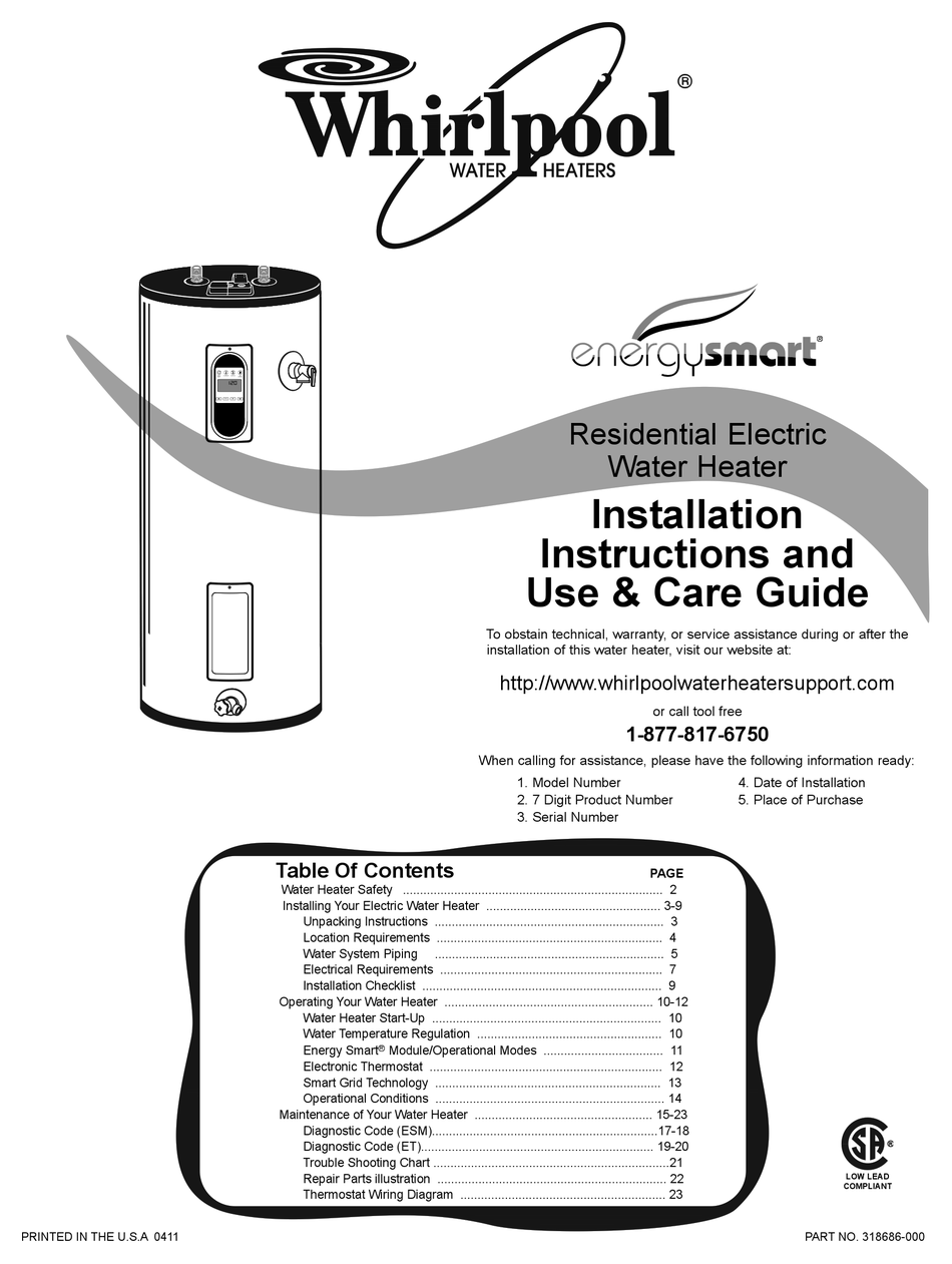 Whirlpool Energy Smart 188410 Installation And Use Manual Pdf Download Manualslib