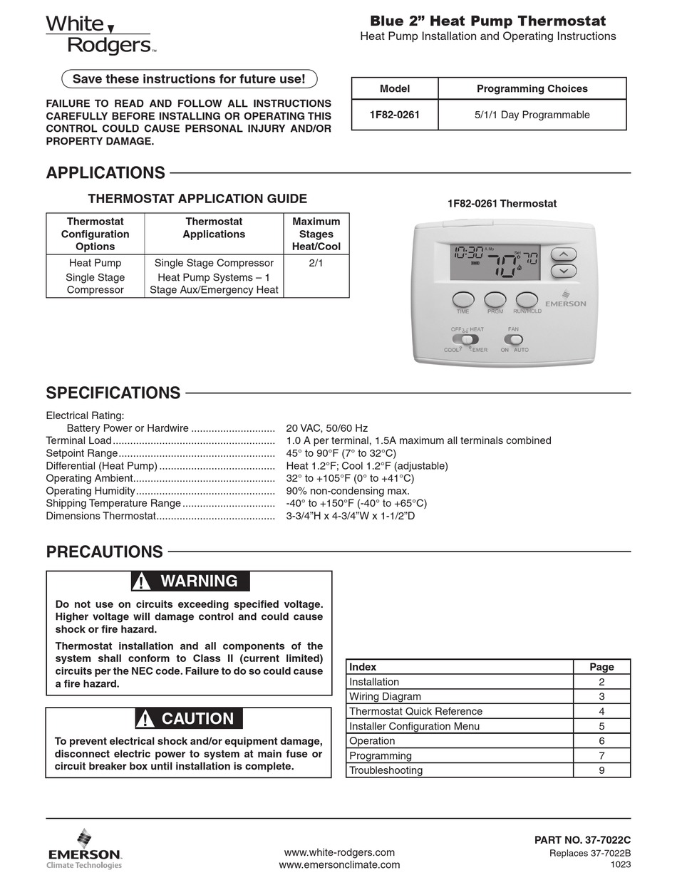 White Rodgers Thermostat Wiring Diagram 1f82 261