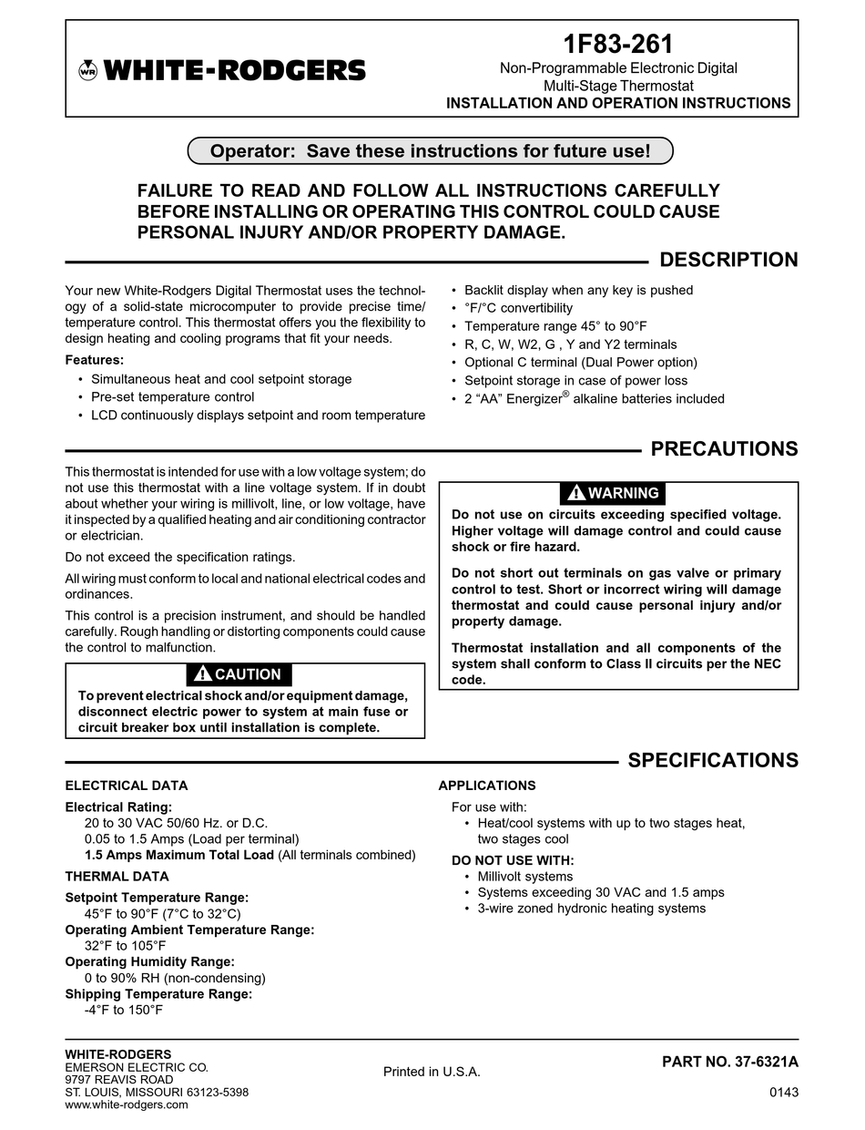 White Rodgers 1f83 261 Installation And Operation Instructions Manual Pdf Download Manualslib White Rodgers 1f83 261 Installation And Operation Instructions Manual Pdf Download Manualslib