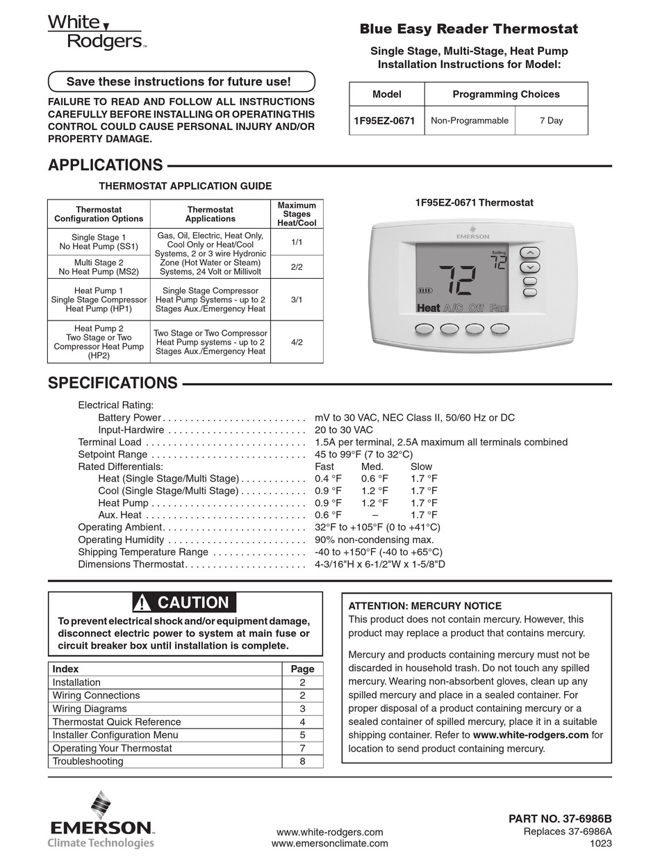 WHITE RODGERS 1F95EZ-0671 INSTALLATION INSTRUCTIONS MANUAL Pdf Download ...