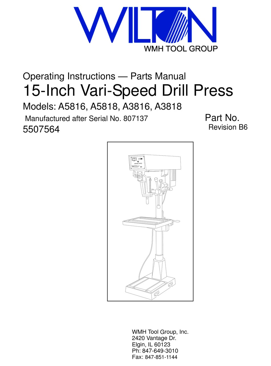 15 INCH WILTON DRILL PRESS Quill Band Depth Stop