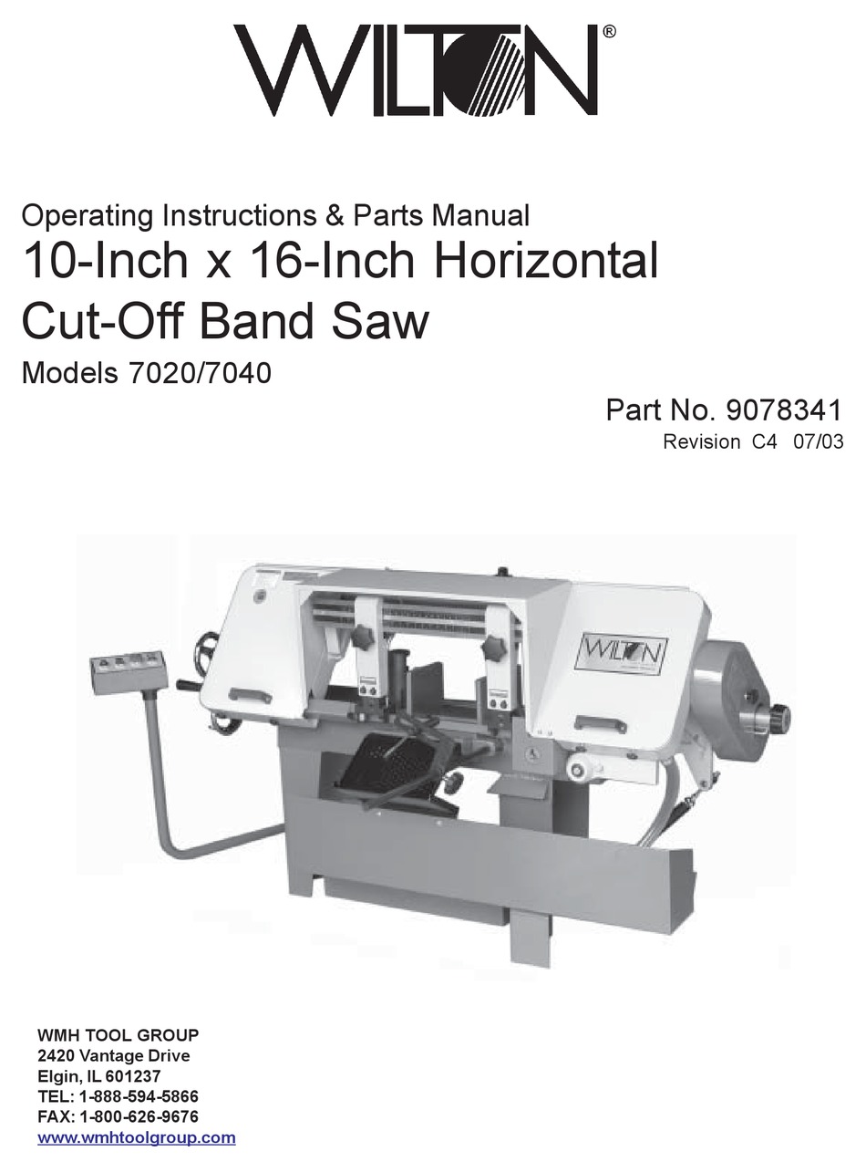 Wilton Model 3400 3410 Horizontal  Band Saw Op Instruct &Parts Manual *319 