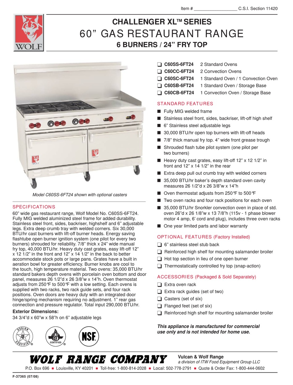 WOLF C60CB-6FT24 SPECIFICATIONS Pdf Download | ManualsLib