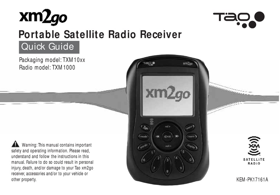XM SATELLITE RADIO XM2GO QUICK MANUAL Pdf Download ManualsLib