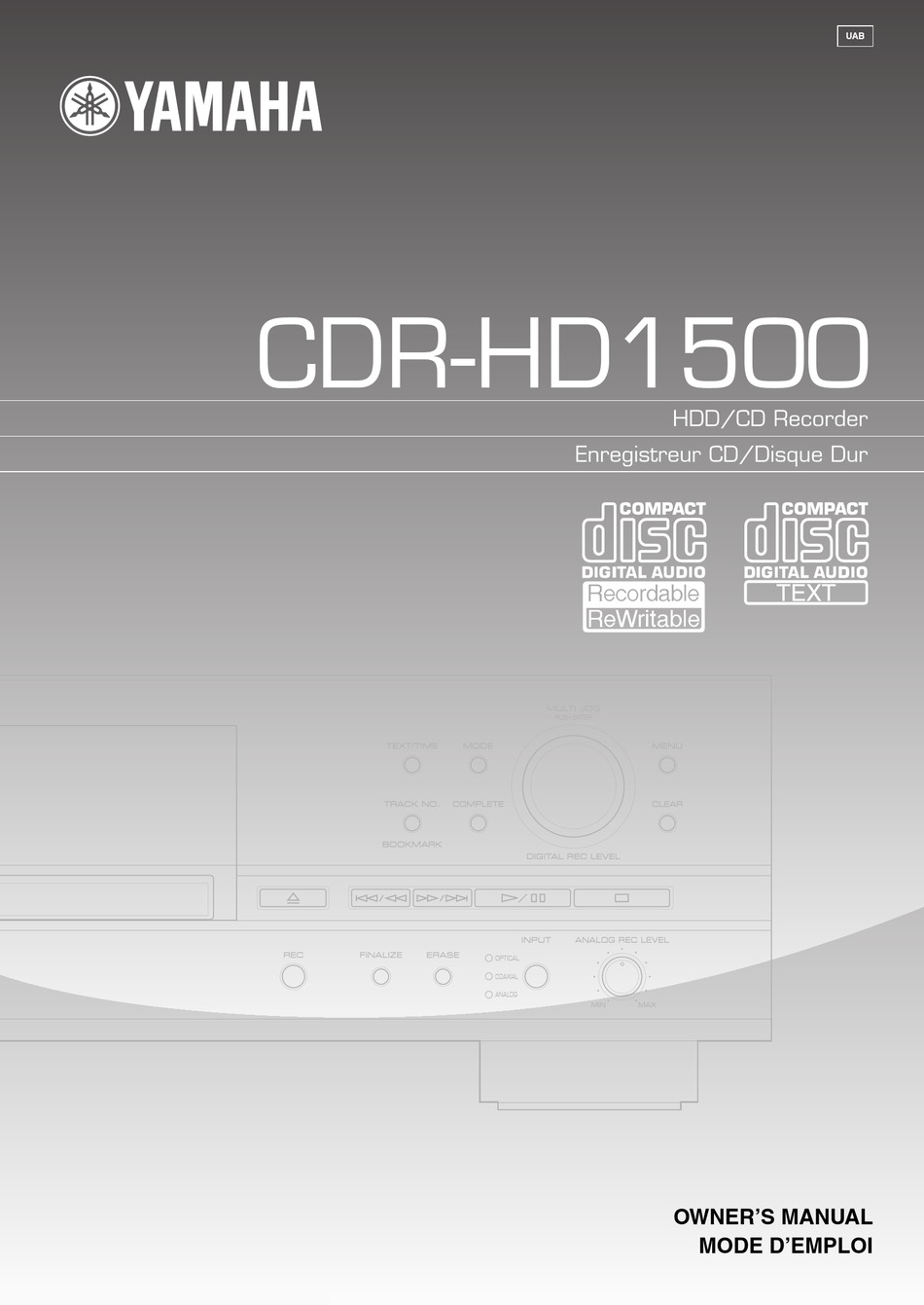 YAMAHA CDRHD1500HDD OWNER'S MANUAL Pdf Download ManualsLib