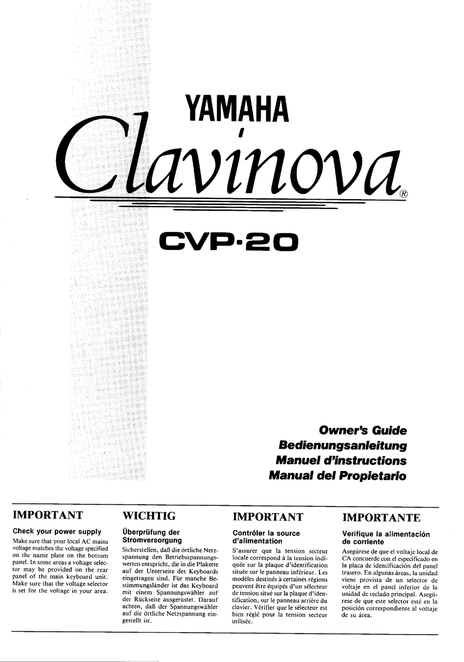YAMAHA CLAVINOVA CVP-20 OWNER'S MANUAL Pdf Download | ManualsLib