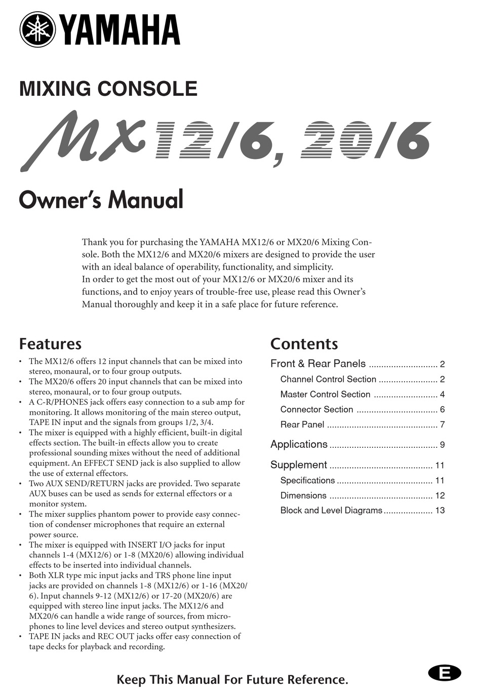 YAMAHA MX12/6 OWNER'S MANUAL Pdf Download | ManualsLib