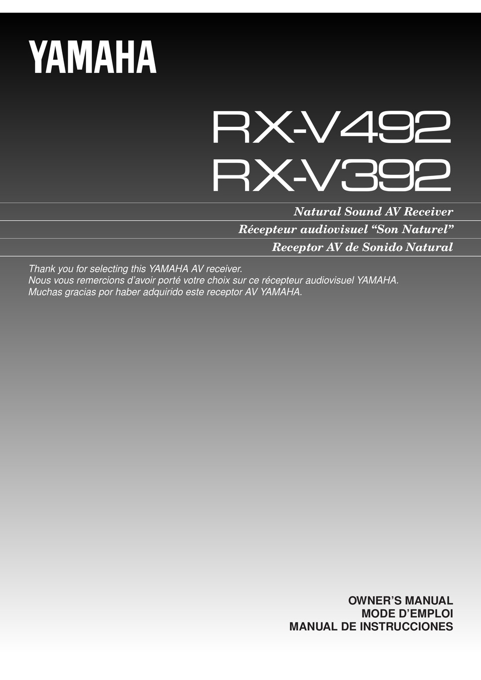 YAMAHA RX-V392 OWNER'S MANUAL Pdf Download | ManualsLib