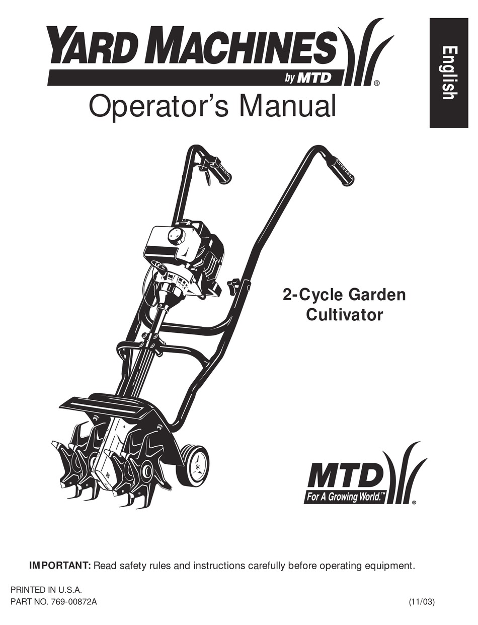 YARD MACHINES 76900872A OPERATOR