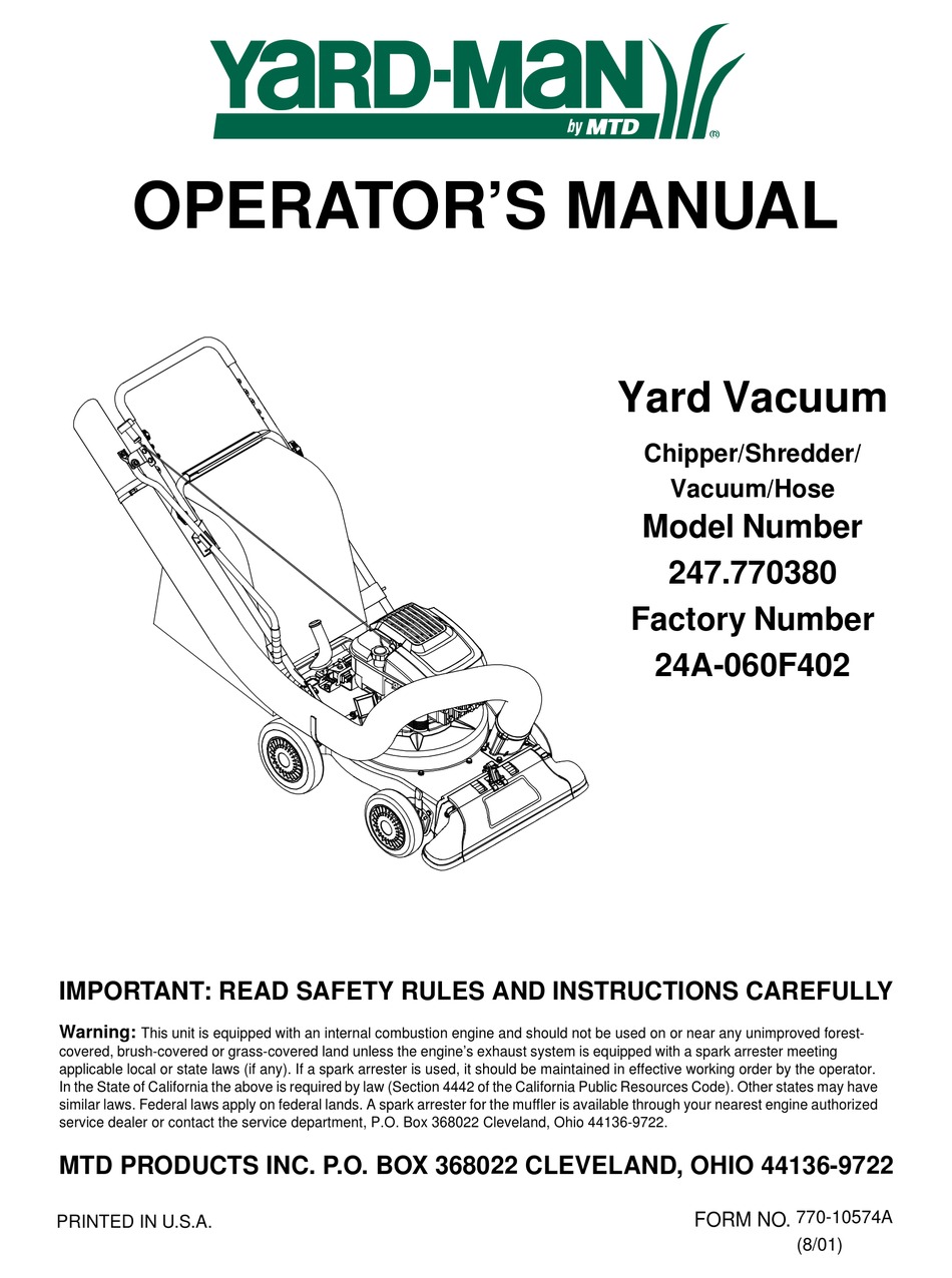 YARD-MAN 247.77038 OPERATOR'S MANUAL Pdf Download | ManualsLib