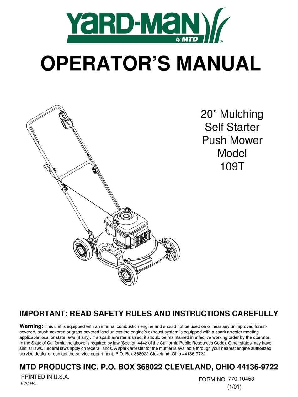 Yard man self discount starter lawn mower