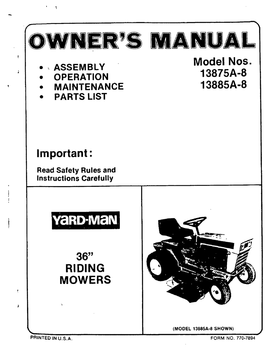 YARD-MAN 13875A-8 OWNER'S MANUAL Pdf Download | ManualsLib