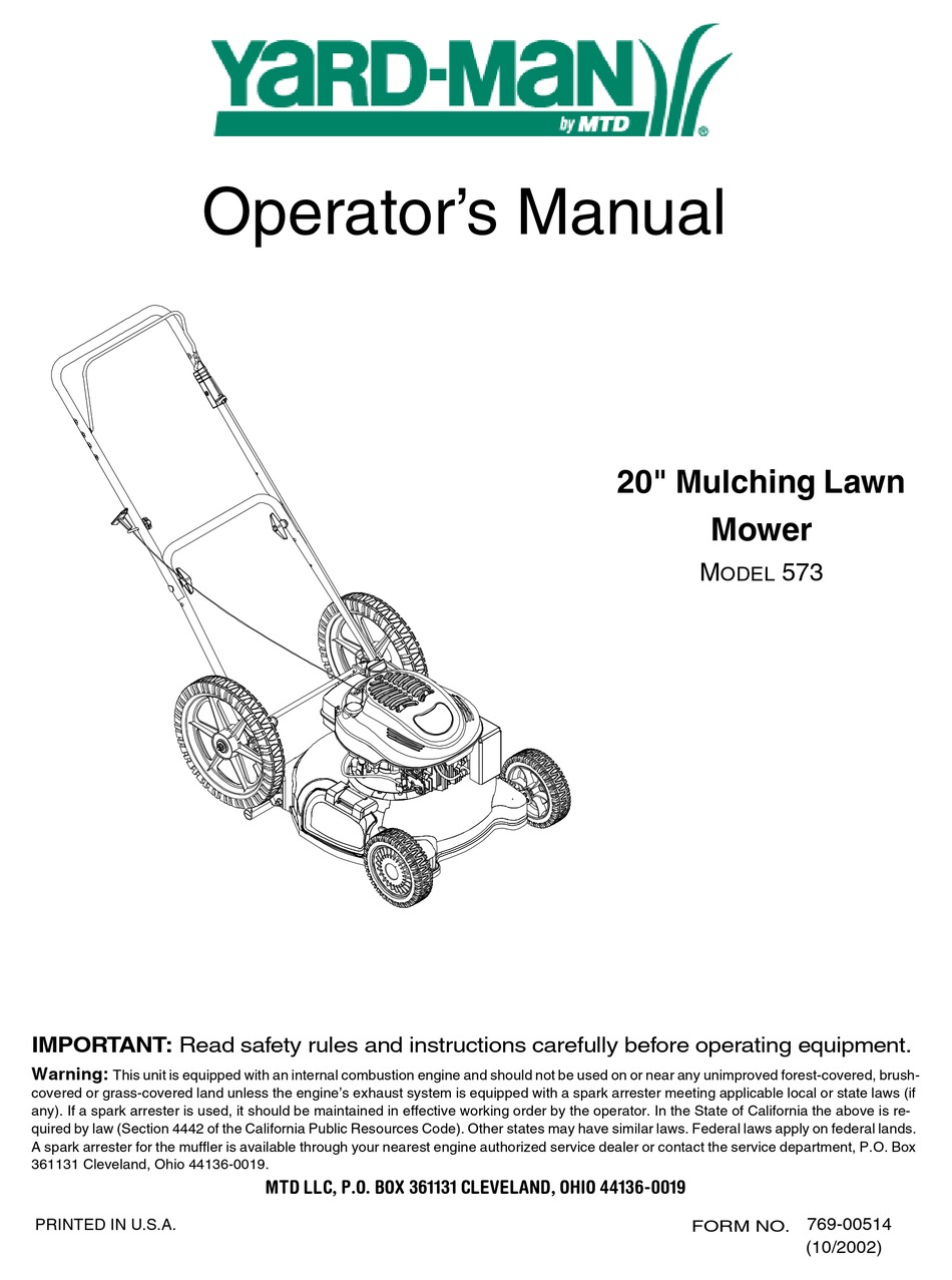 YARD MAN 550 SERIES OPERATOR S MANUAL Pdf Download 45 OFF