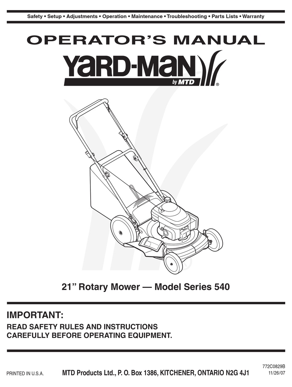 YARD-MAN 540 SERIES OPERATOR'S MANUAL Pdf Download | ManualsLib