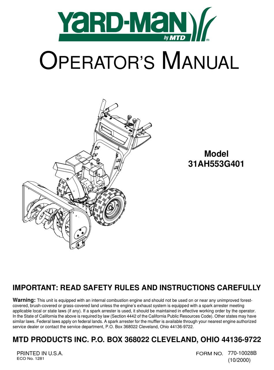 YARD-MAN 31AH553G401 OPERATOR'S MANUAL Pdf Download | ManualsLib