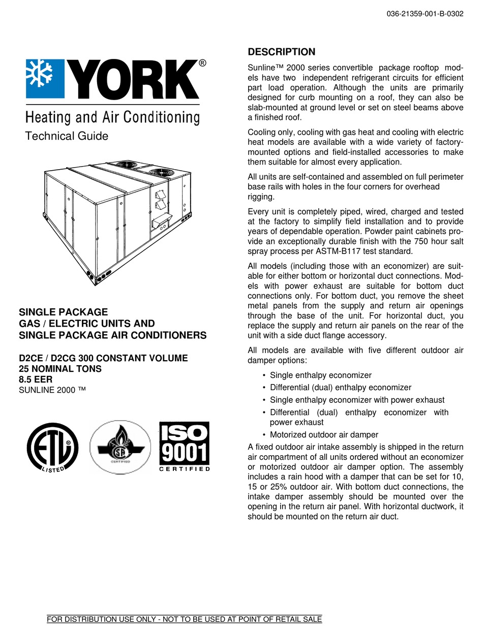 YORK D2CE TECHNICAL MANUAL Pdf Download | ManualsLib