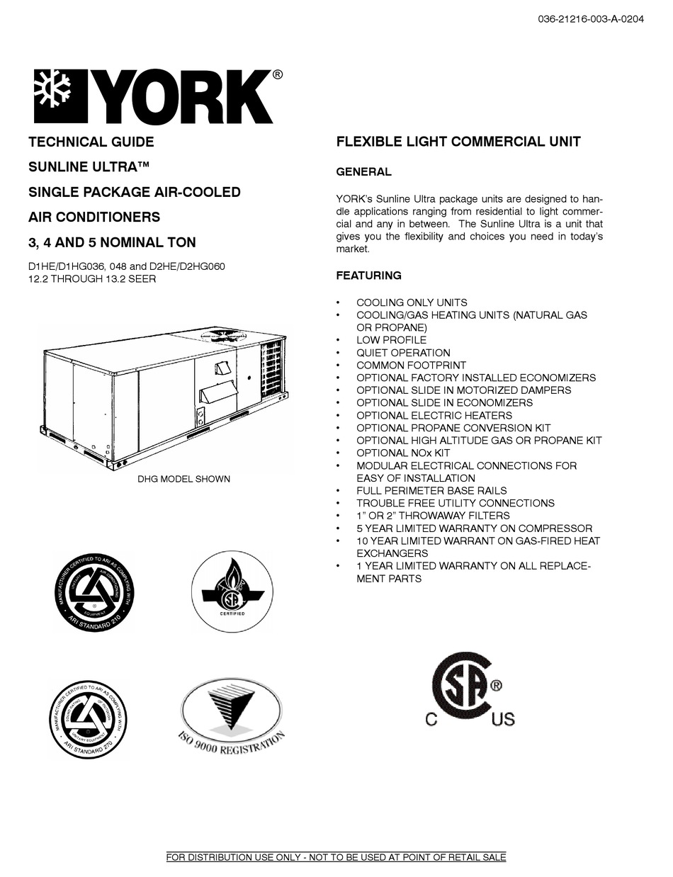 YORK D1HE/D1HG036 TECHNICAL MANUAL Pdf Download | ManualsLib