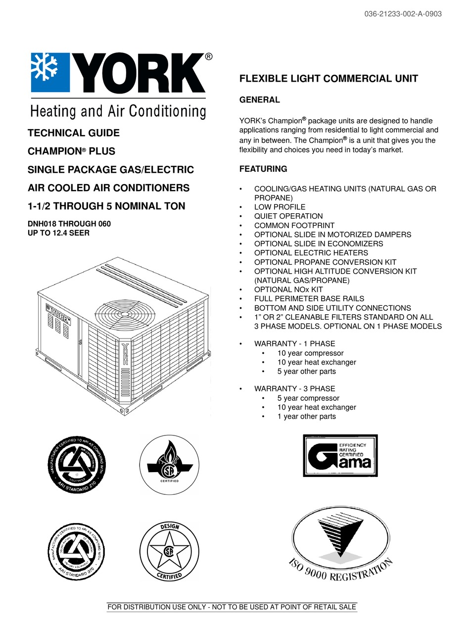 YORK DNH018 TECHNICAL MANUAL Pdf Download | ManualsLib
