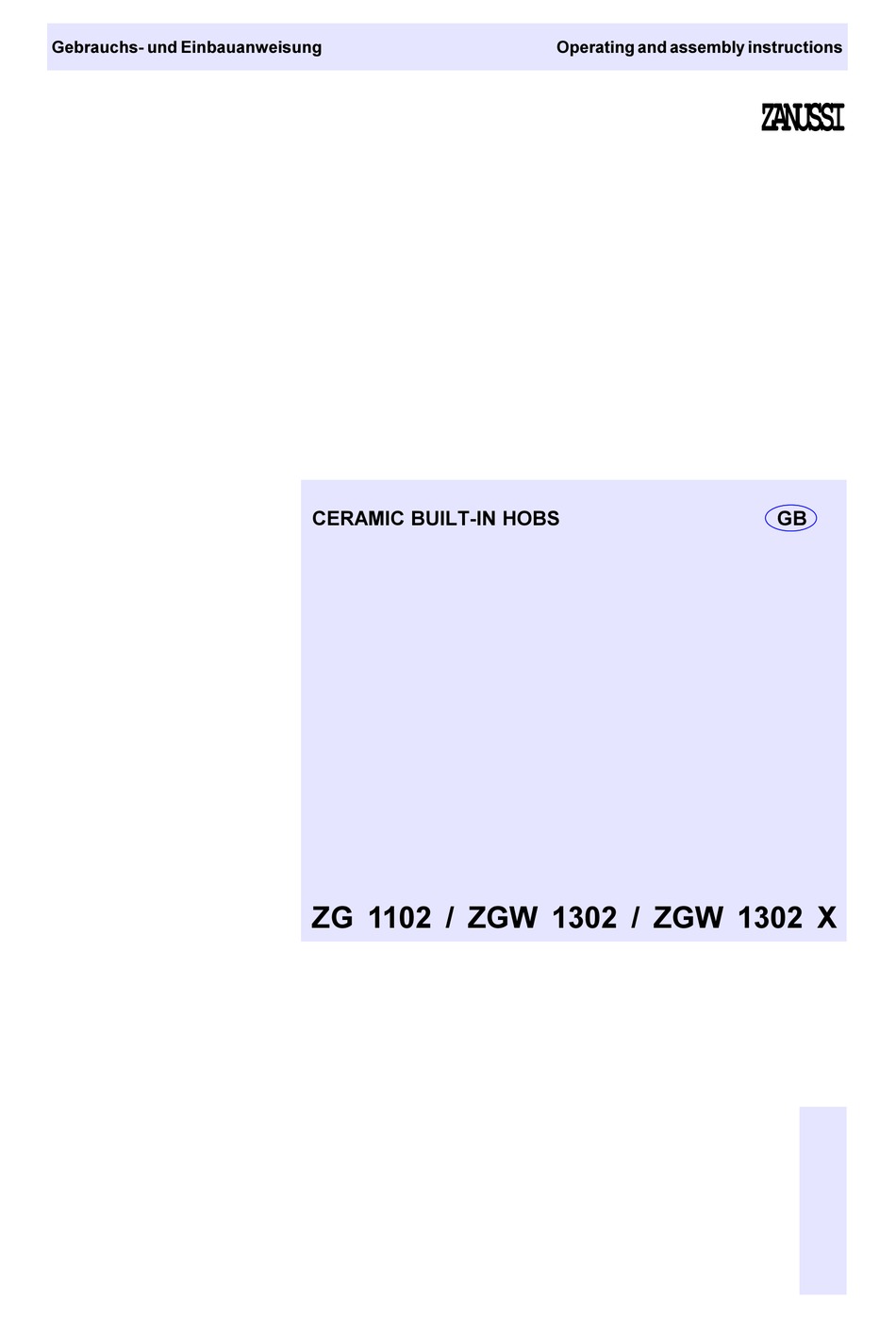 Zanussi Zg 1102 Operating And Assembly Instructions Manual Pdf Download Manualslib
