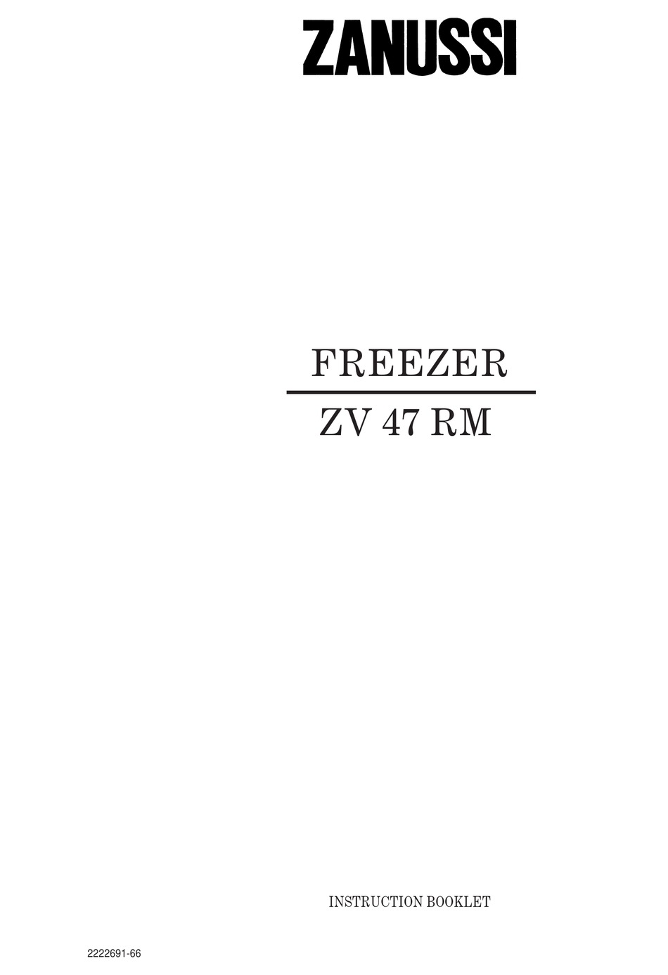 ZANUSSI FREEZER ZV 47 INSTRUCTION BOOKLET Pdf Download ManualsLib