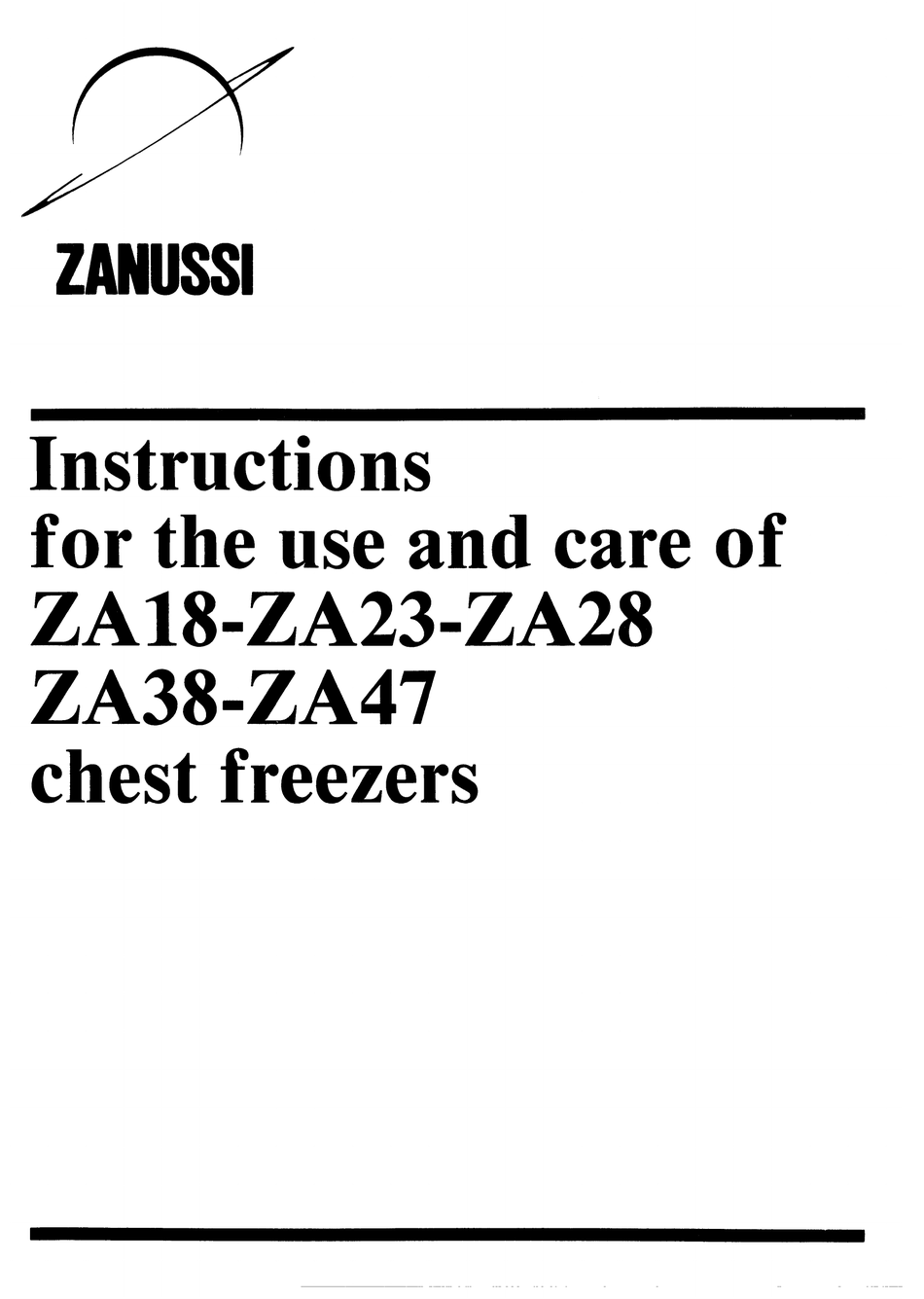 ZANUSSI ZA18 INSTRUCTIONS FOR THE USE AND CARE Pdf Download ManualsLib
