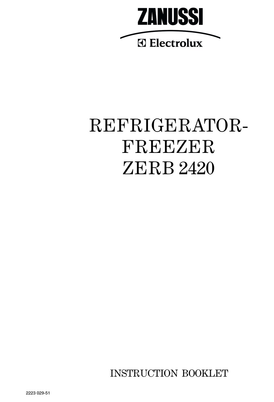 ZANUSSI ELECTROLUX ZERB 2420 INSTRUCTION BOOKLET Pdf Download ManualsLib