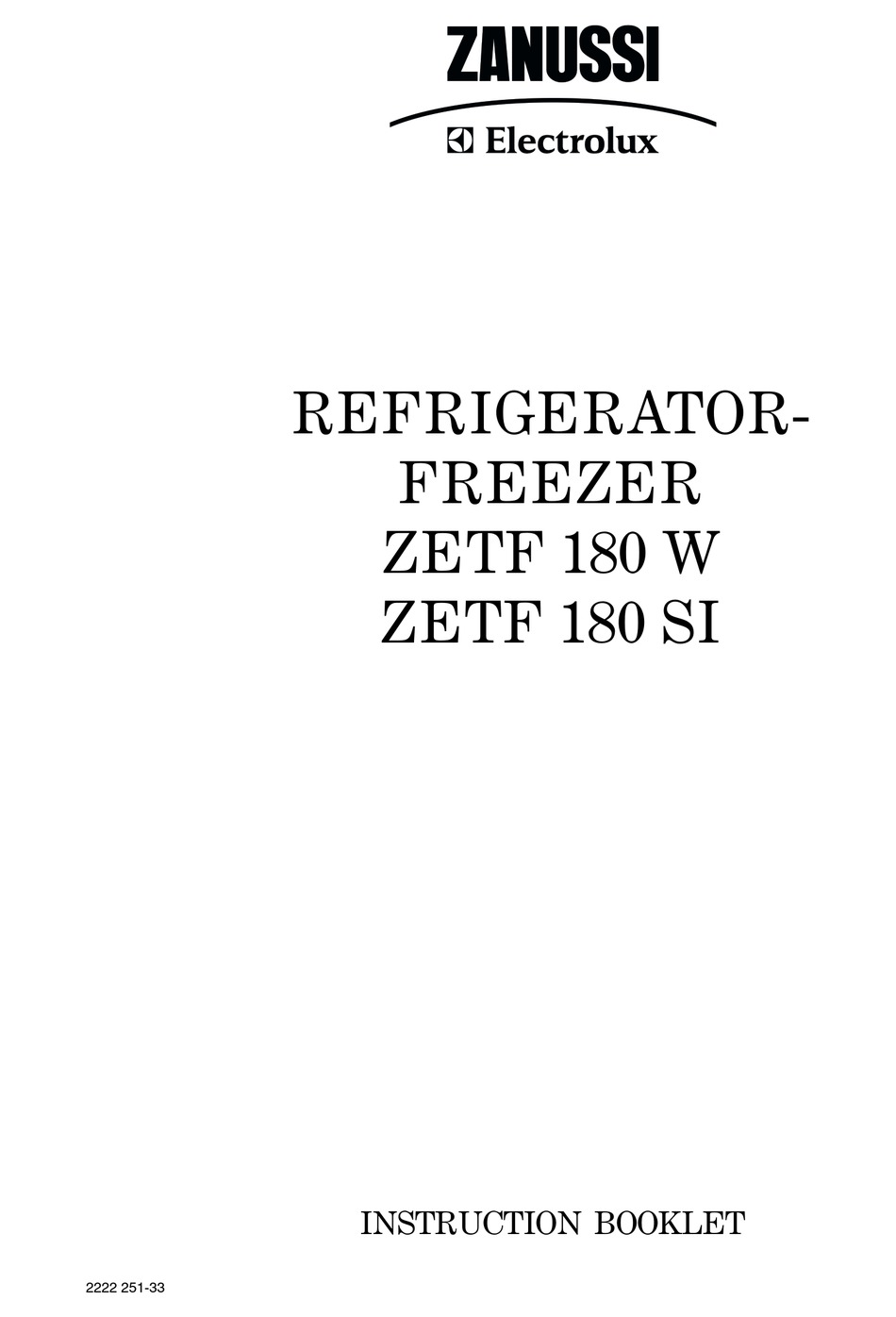 Zanussi Electrolux Zetf 180 Si Instruction Booklet Pdf Download Manualslib