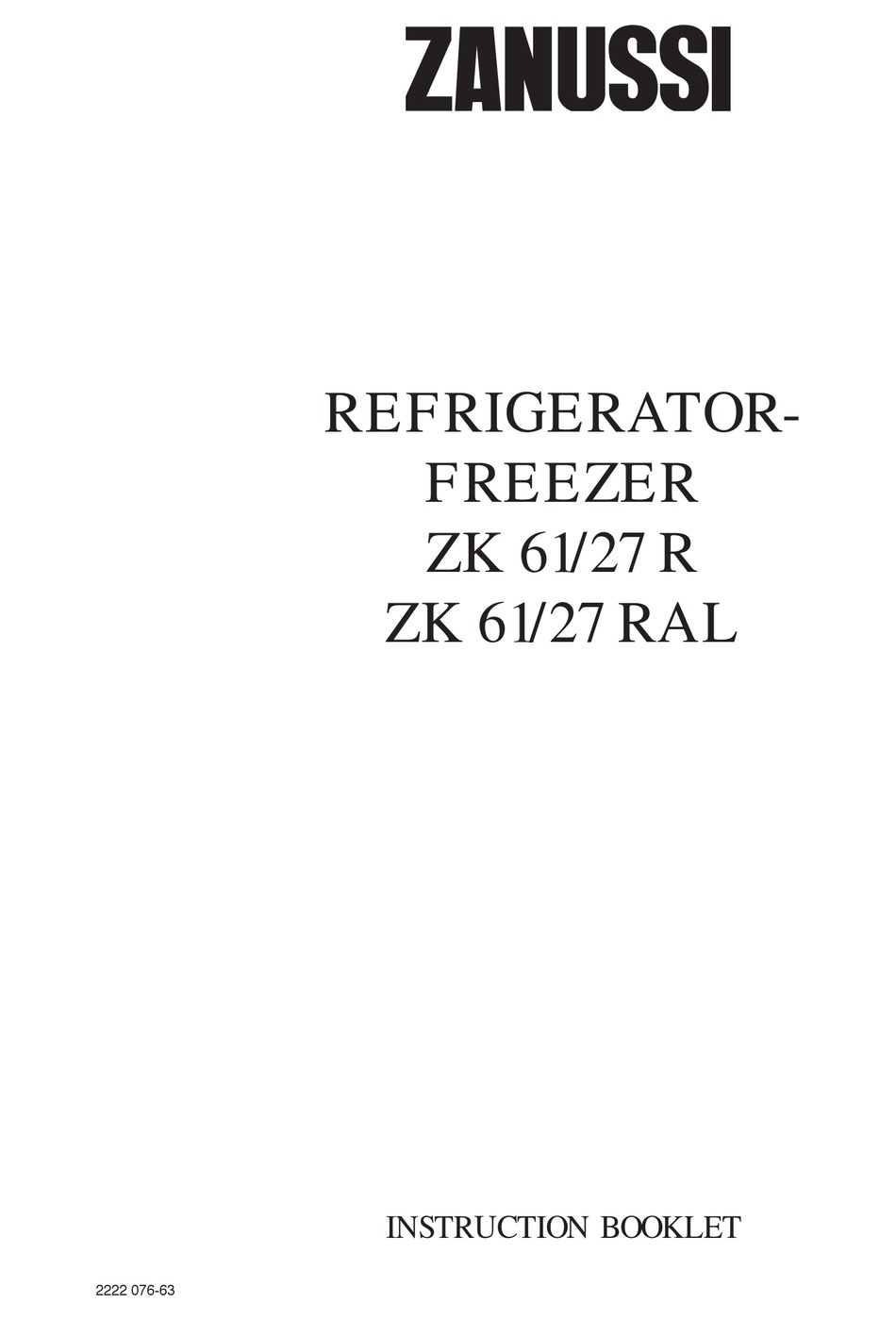 ZANUSSI ZK 61/27 R INSTRUCTION BOOKLET Pdf Download ManualsLib