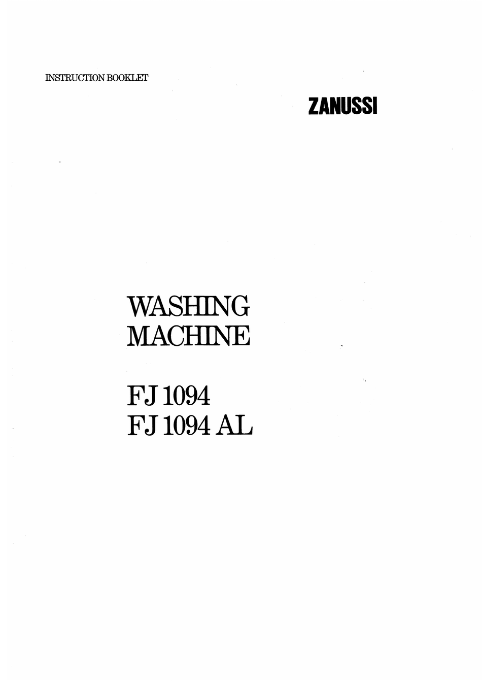 ZANUSSI FJ1094 AL INSTRUCTION BOOKLET Pdf Download ManualsLib