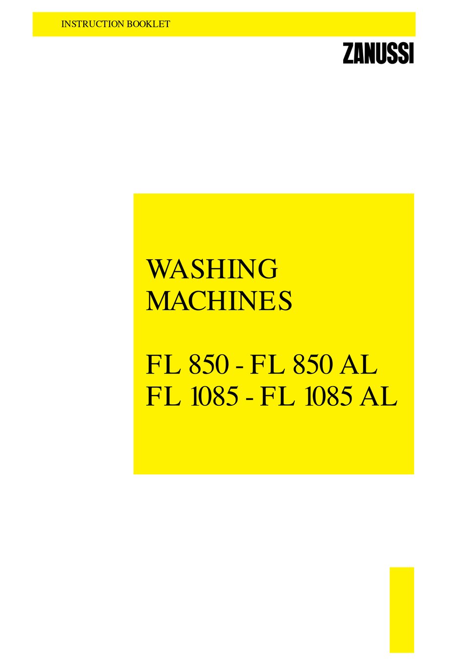 ZANUSSI FL 1085 INSTRUCTION BOOKLET Pdf Download | ManualsLib