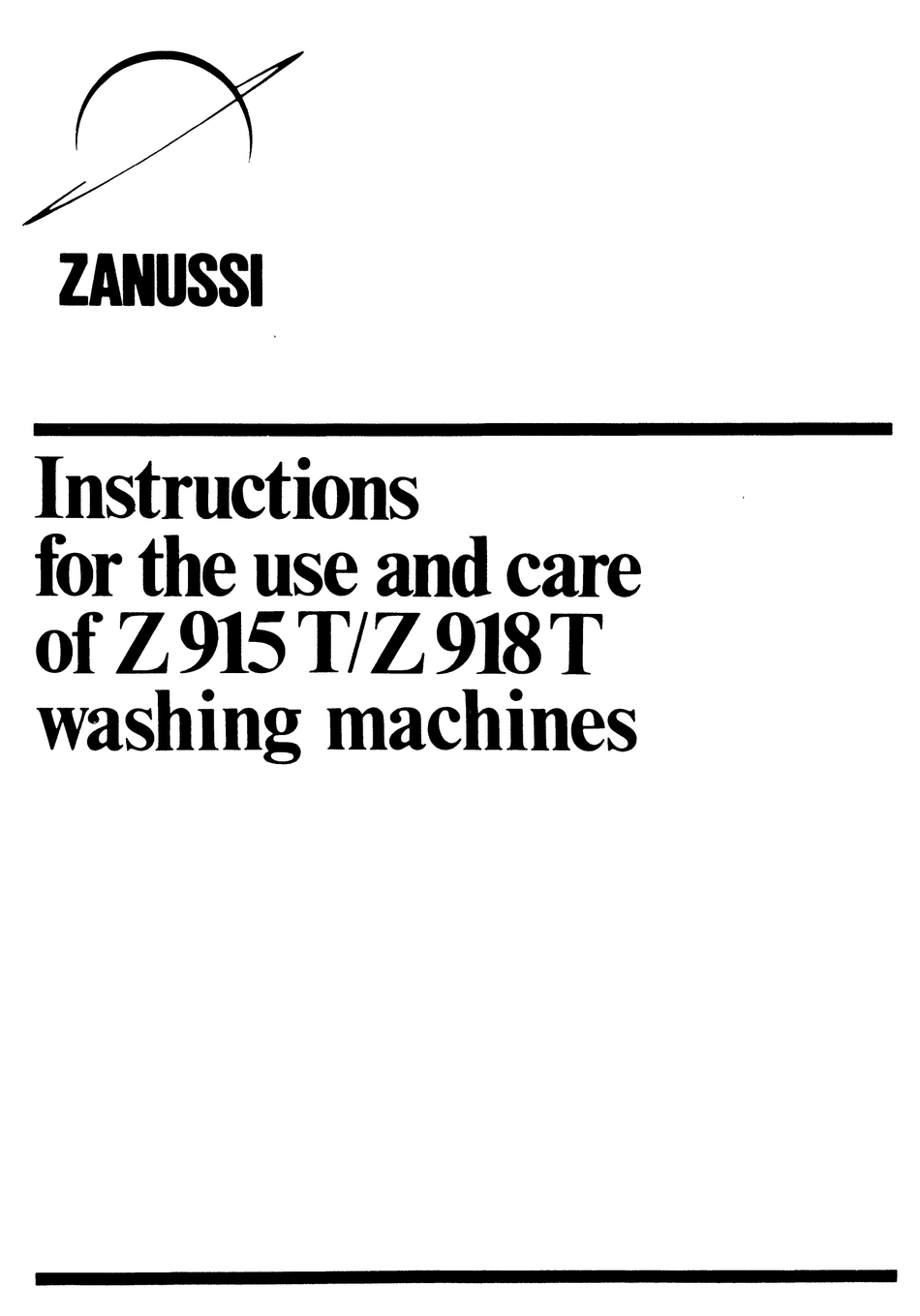 ZANUSSI Z918T INSTRUCTIONS FOR THE USE AND CARE Pdf Download ManualsLib