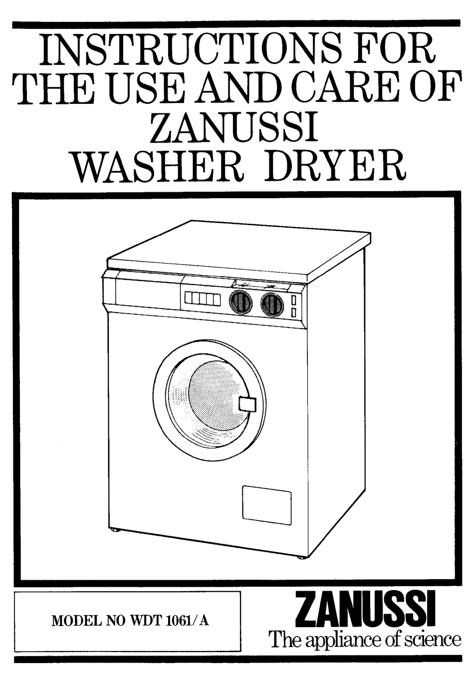 ZANUSSI WDT 1061/A INSTRUCTIONS FOR USE AND CARE MANUAL Pdf Download